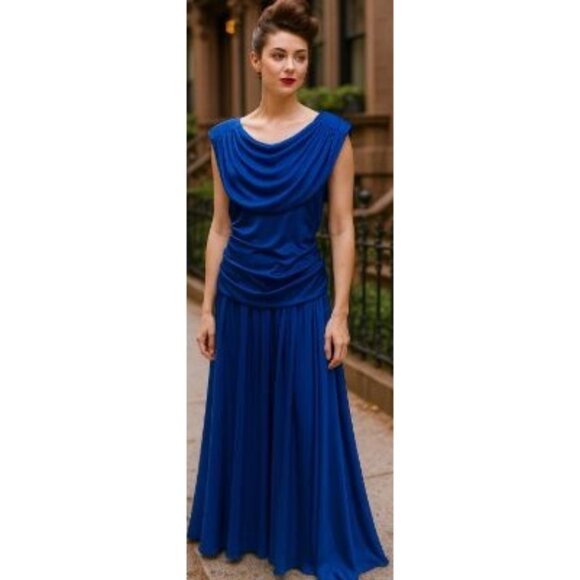 Night Scene Size 6  Vintage Party 1980s-1990s Dress Ruched Waist Blue Polyester - Picture 1 of 16